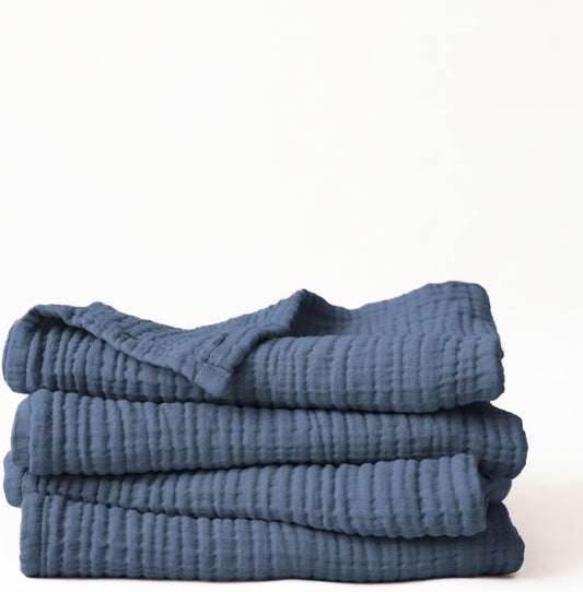 Muslin Hand Towels Pack of 4, Luxury 100% Turkish Cotton Thin Soft Quick-Dry Lint-Free Large Size Bath Hand Bathroom Towel Sets (Indigo Blue, Pack of 4 Hand Towels)