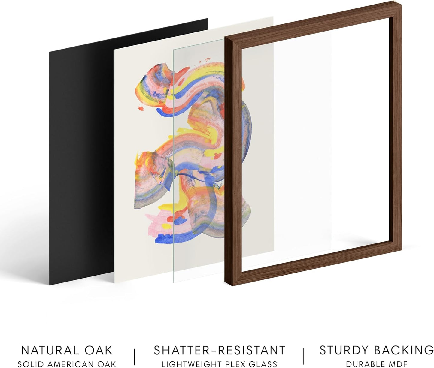 HAUS AND HUES Colorful Abstract Wall Art - Minimalist Retro Picture for Living Room Decor, Red and Pink Modern Wall Art Painting (Abstract Watercolor Swirls, Walnut Frame, 24x36)