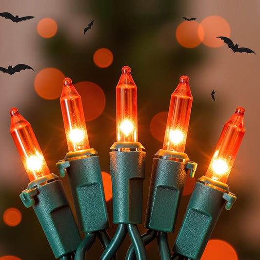 Orange Christmas Lights, 13FT 50 Count Incandescent Mini String Light with Green Wire, Waterproof Orange Christmas Tree Lights Plug in for Halloween Outdoor Indoor Patio Home Party Xmas Decor