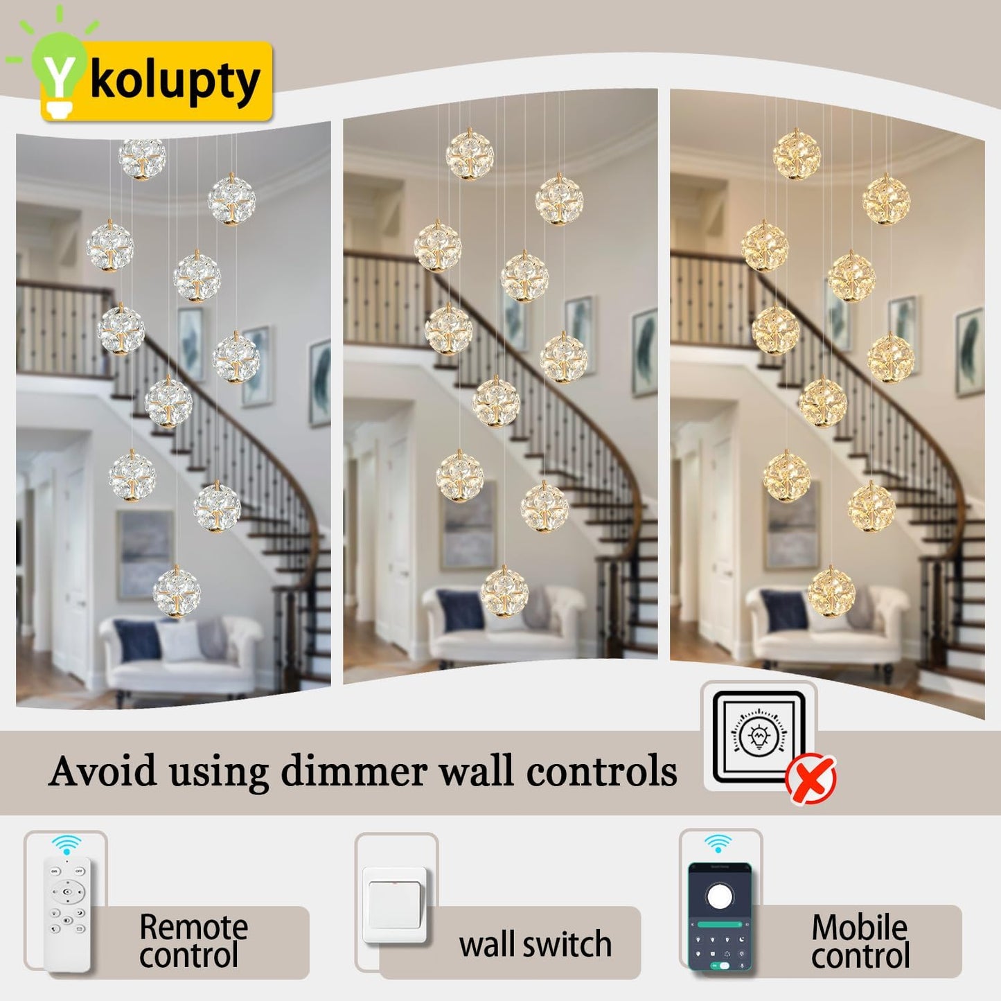 10-Light LED Staircase Modern Pendant Light Gold Crystal Ball Chandeliers Large Chandeliers for High Ceilings, Entryway Lighting Fixture Villas and Stairs