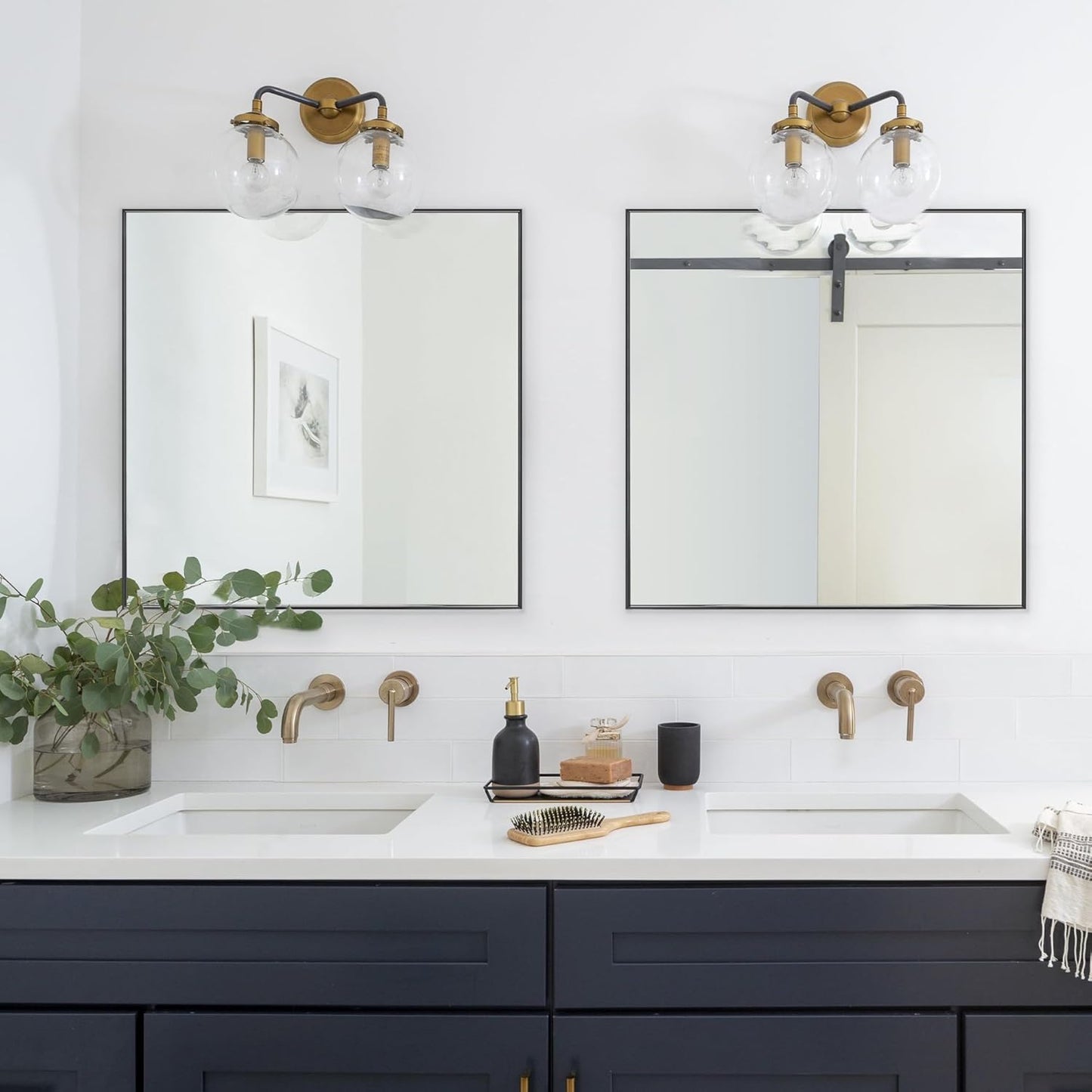 24x24 Inch Black Bathroom Mirror for Wall, Aluminum Frame Rectangle Rectangular Vanity Mirror, Modern Large for Bedroom, Living Room, Horizontal or Vertical