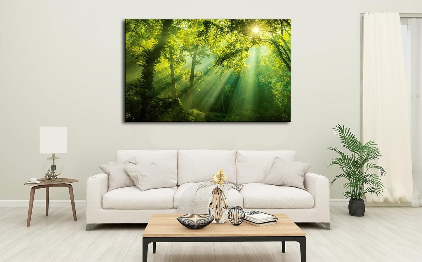 Green Forest Canvas Wall Art Dense Trees in the Sunshine Picture Print Landscape Painting Spring Nature Artwork Decor for Living Room Bedroom Office Decoration - - 24”x36”