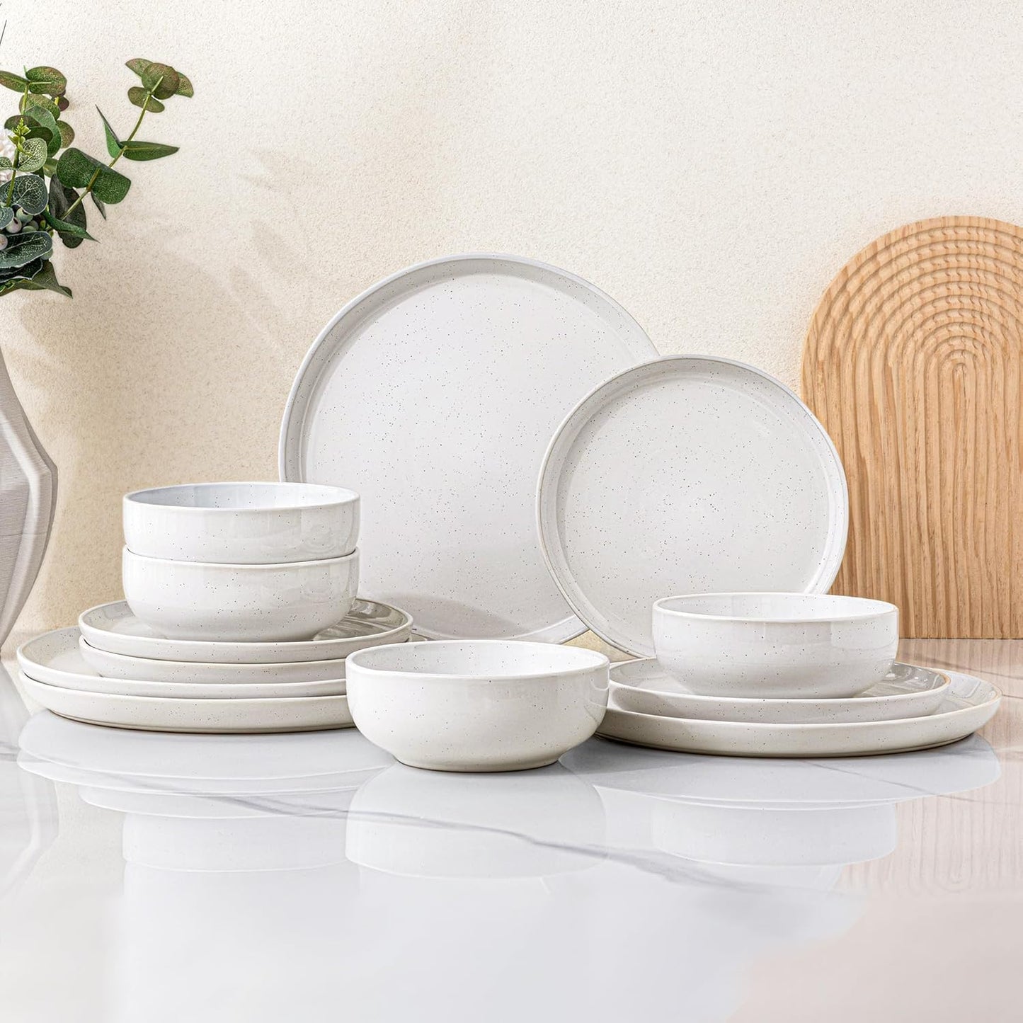 GBHOME Ceramic Dinnerware Set for 4, 12pcs Stoneware Plates and Bowls Sets, Handmade Chip and Scratch Resistant Dishes Set, Dishwasher & Microwave Safe
