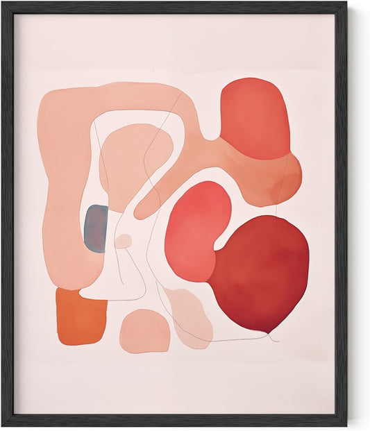 HAUS AND HUES Colorful Abstract Wall Art - Minimalist Retro Picture for Living Room Decor, Red and Pink Modern Wall Art Painting (Pink Abstract Shapes, Unframed, 16x20)