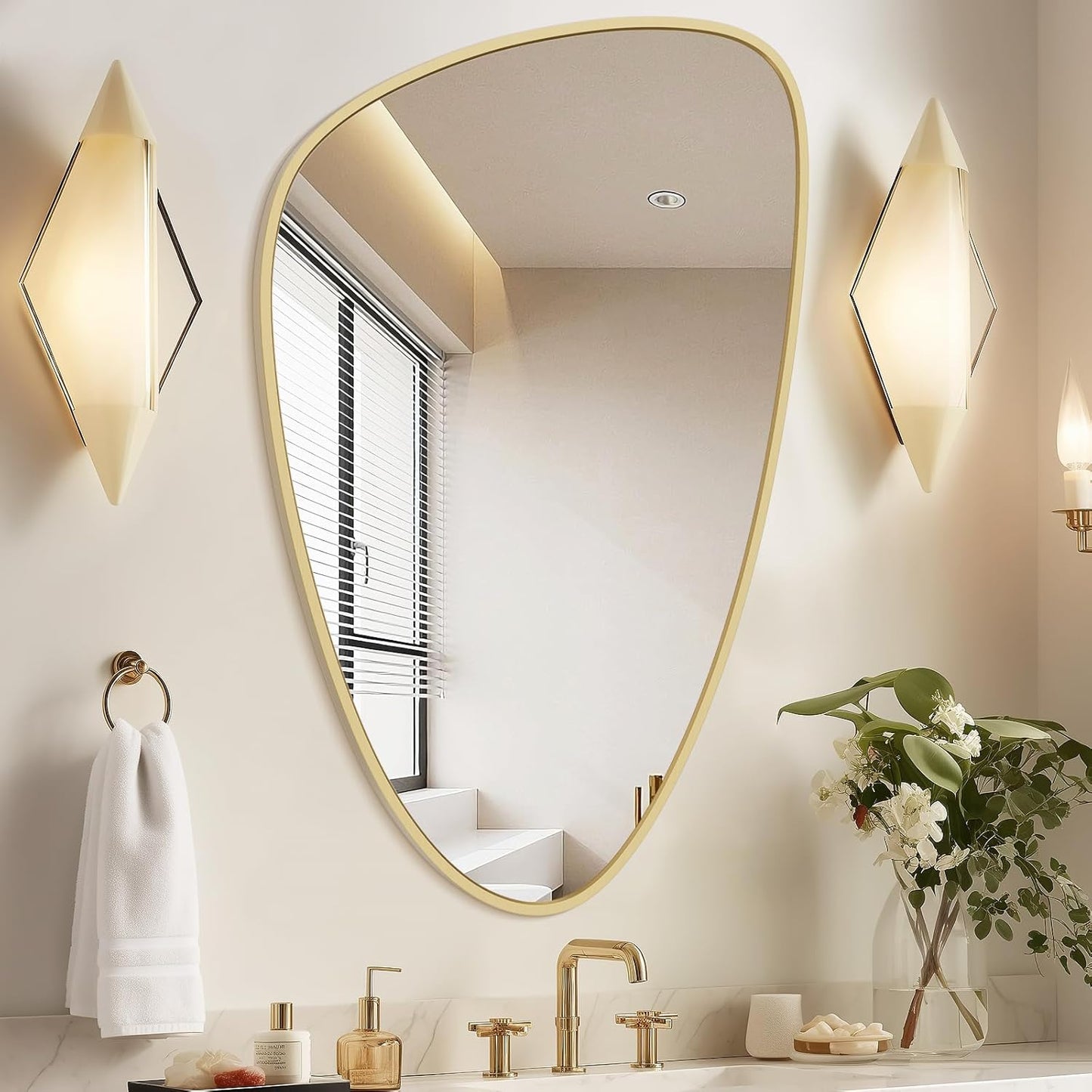 WallBeyond Asymmetrical Mirror, Irregular Wall Mirror, Wall Mirrors Decorative for Bedroom Living Room entryway Hall, Wall Mirror for mid Century Modern Decor 36" H x 23" W, Gold