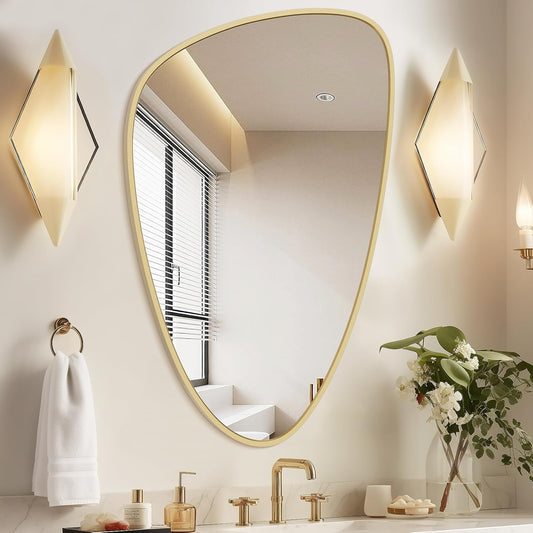 WallBeyond Asymmetrical Mirror, Irregular Wall Mirror, Wall Mirrors Decorative for Bedroom Living Room entryway Hall, Wall Mirror for mid Century Modern Decor 36" H x 23" W, Gold