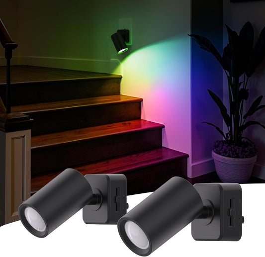 L LOHAS LED Night Lights Plug into Wall, [2-Pack] Decorative Night Lights with Dusk to Dawn Sensor,Brightness Adjustable,RGB Color Changing Nightlight for Bathroom,Hallway,Stairs