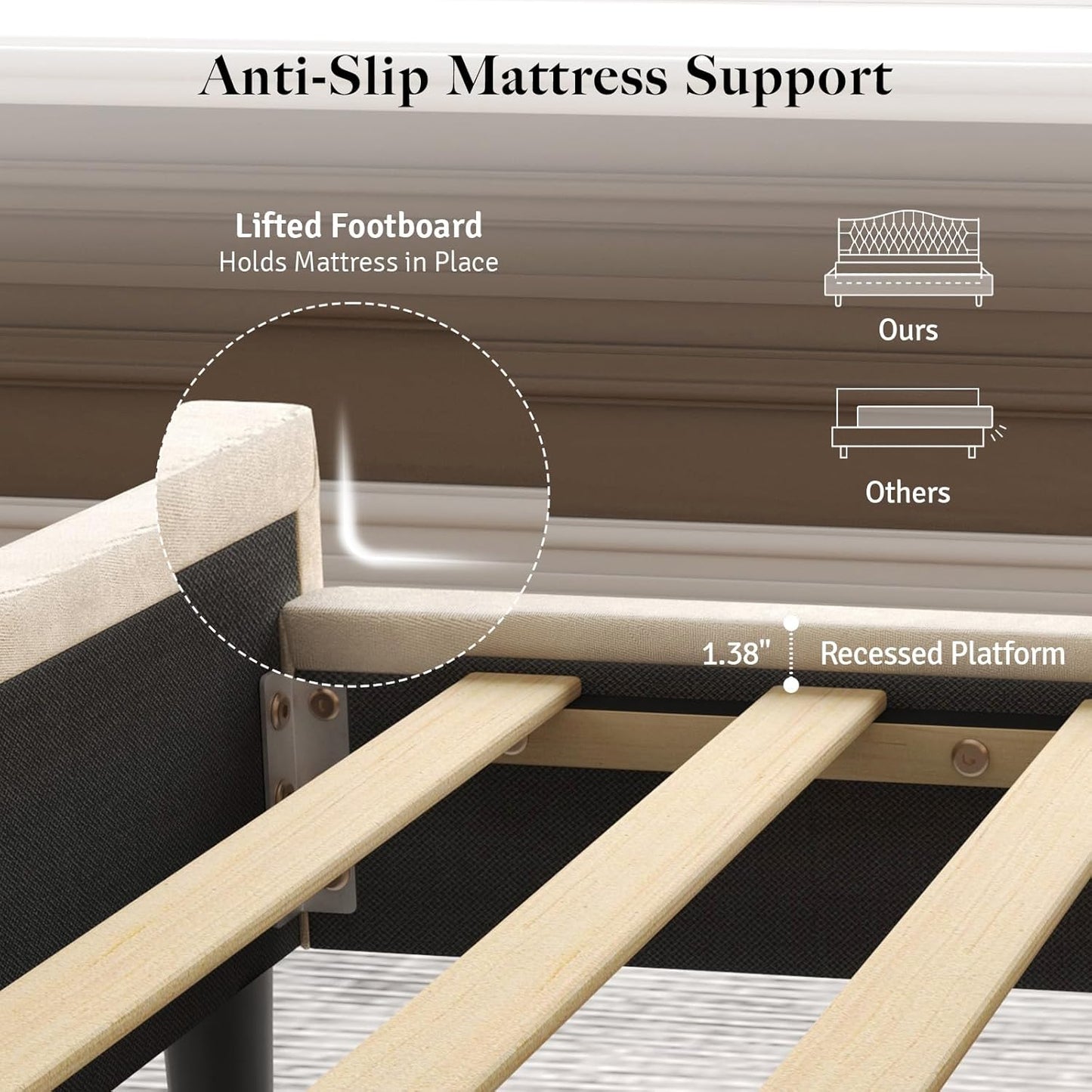 Belffin Full Size Bed Frame with Headboard, Luxury Upholstered Velvet Platform Bed with Wingback, Button Tufted & Nailhead Trim, Anti-Slide Tall Footboard, No Box Spring Needed, Noise-Free, Beige