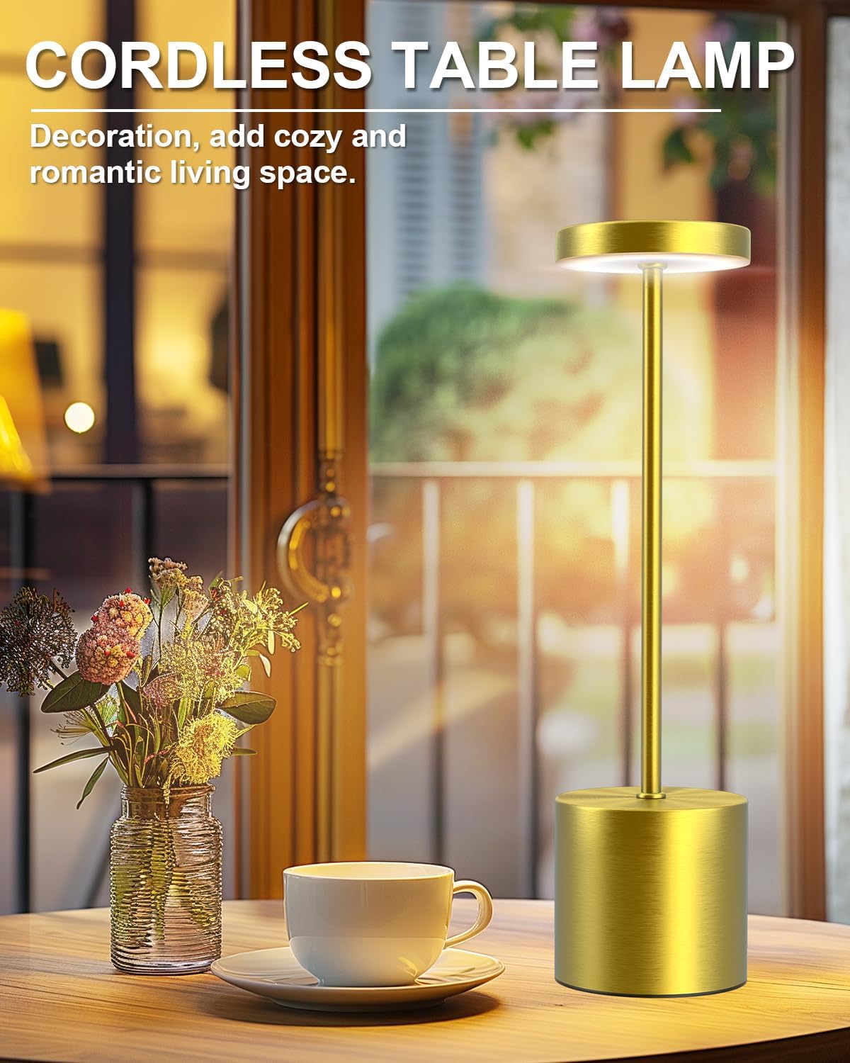 Cordless Table Lamps Rechargeable Set of 2, Portable LED Desk Lamp, 5000mAh Battery Powered Wireless Table Light - 3 Color Dimmable Lighting for Restaurant Dining Patio Outdoor Bedroom(Gold)