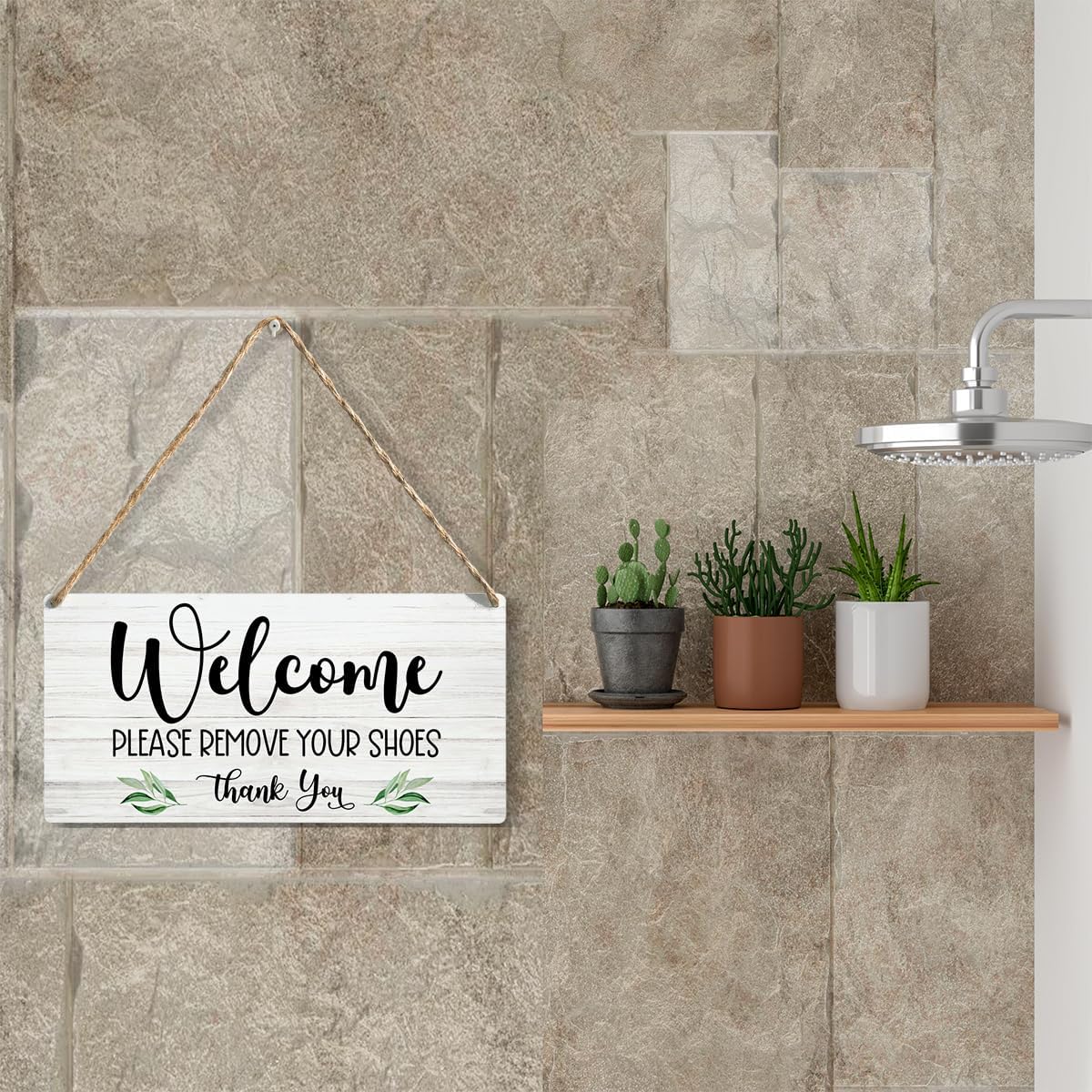 Front Door Welcome Sign, Please Remove Your Shoes Signs, No Shoes Sign for Home, Wooden Hanging Plaque 12 x 6 Inch, for Office Bedroom Living Room Home Decor Gifts