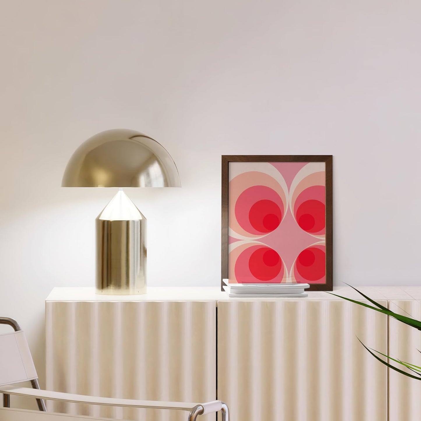 HAUS AND HUES Colorful Abstract Wall Art - Minimalist Retro Picture for Living Room Decor, Red and Pink Modern Wall Art Painting (Pink Mod, Walnut Frame, 8x10)