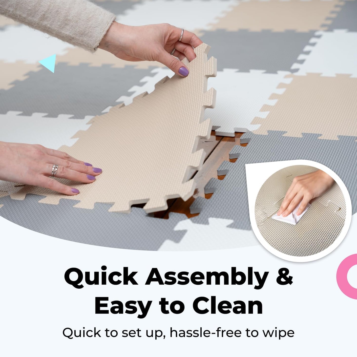 MioTetto Foam Floor Tiles for Kids - Non-Toxic Comfortable Baby Play Mat and Interlocking Foam Tiles, Fits with 50x50 Playpen Mat for Crawling & Development, Soft Play Mat for Babies 6-12 Months