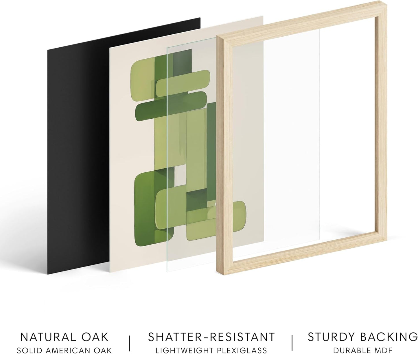 HAUS AND HUES Modern Abstract Wall Art - Blue and Green Living Room Art, Modern Artwork for Walls, Minimalist Picture for Living Room(Green Geometric, Beige Frame, 11x14)