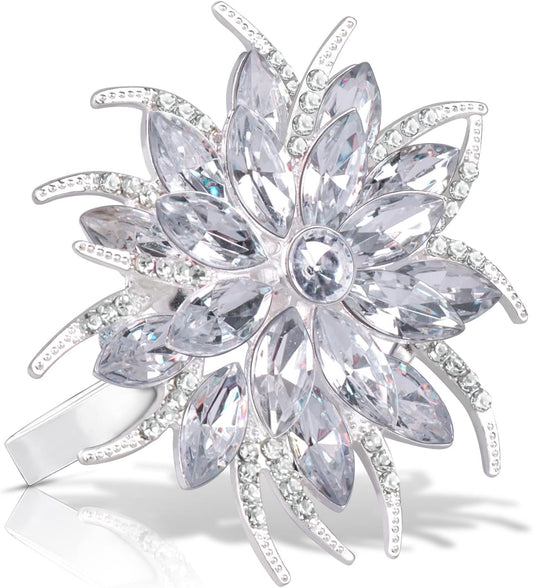 Legigo Set of 12 Christmas Lotus Flower Napkin Rings Set for Dinning Table Setting- Silver Rhinestone Xmas Winter Napkin Ring Holders for Cloth Napkins, Christmas Holiday Party Dinner Table Decoration