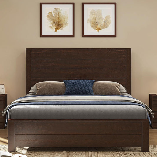 51.2" H Wood Bed Frame with Headboard, Full Platform Bed Frame with Wooden Slat Support, No Box Spring Needed/Easy Assembly, Rustic Pine, Reclaimed Barnwood