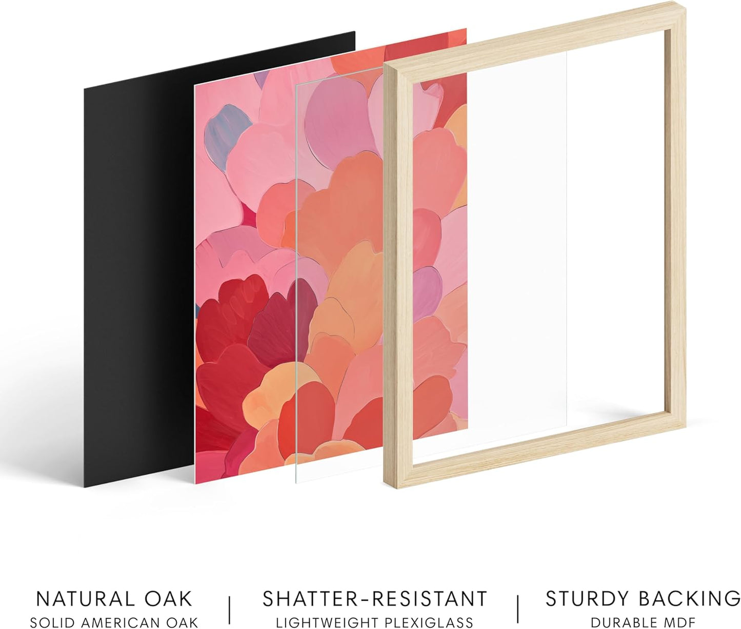 HAUS AND HUES Colorful Abstract Wall Art - Minimalist Retro Picture for Living Room Decor, Red and Pink Modern Wall Art Painting (Petals 1, Beige Frame, 8x10)