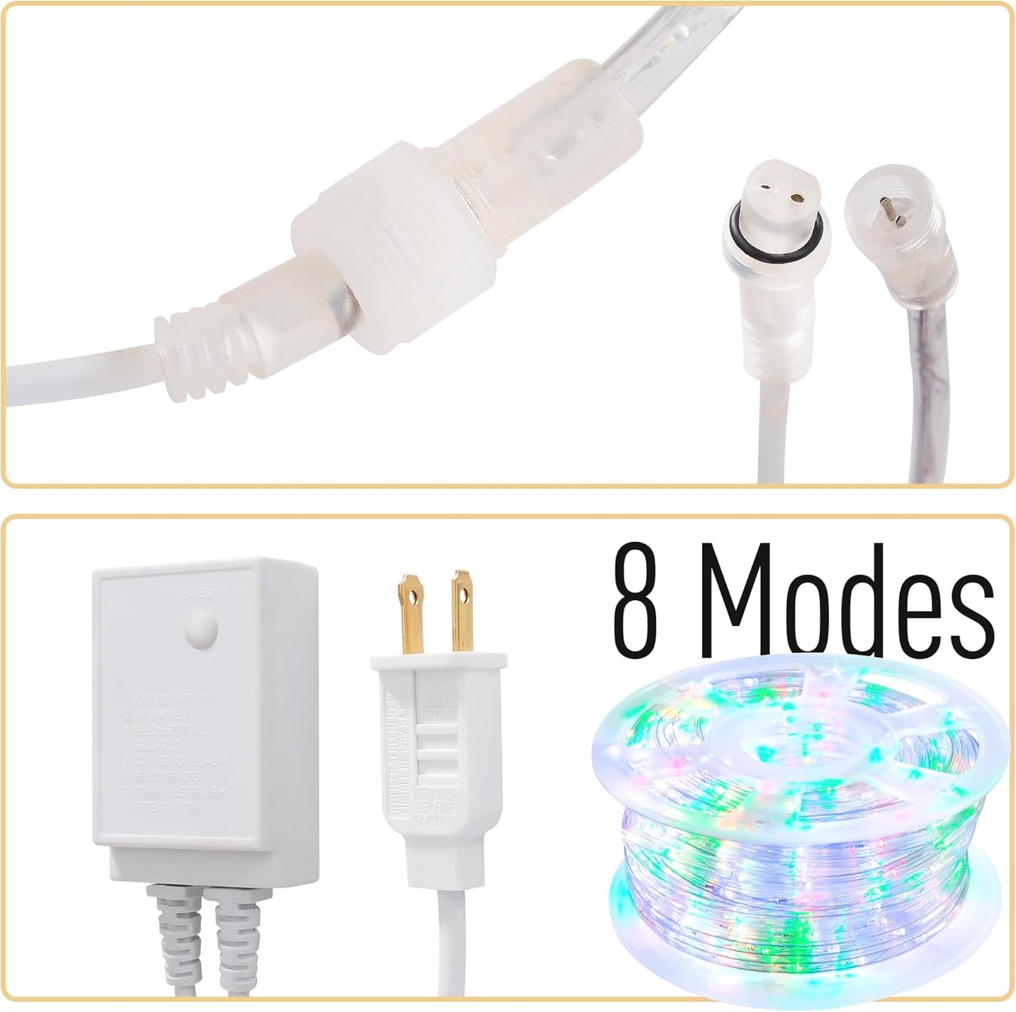 Waterproof LED Rope Lights, Connectable & Flexible with 8 Modes, Outdoor Lighting for Deck, Garden, Pool, Patio & Christmas Decor (Multicolor, 100ft)