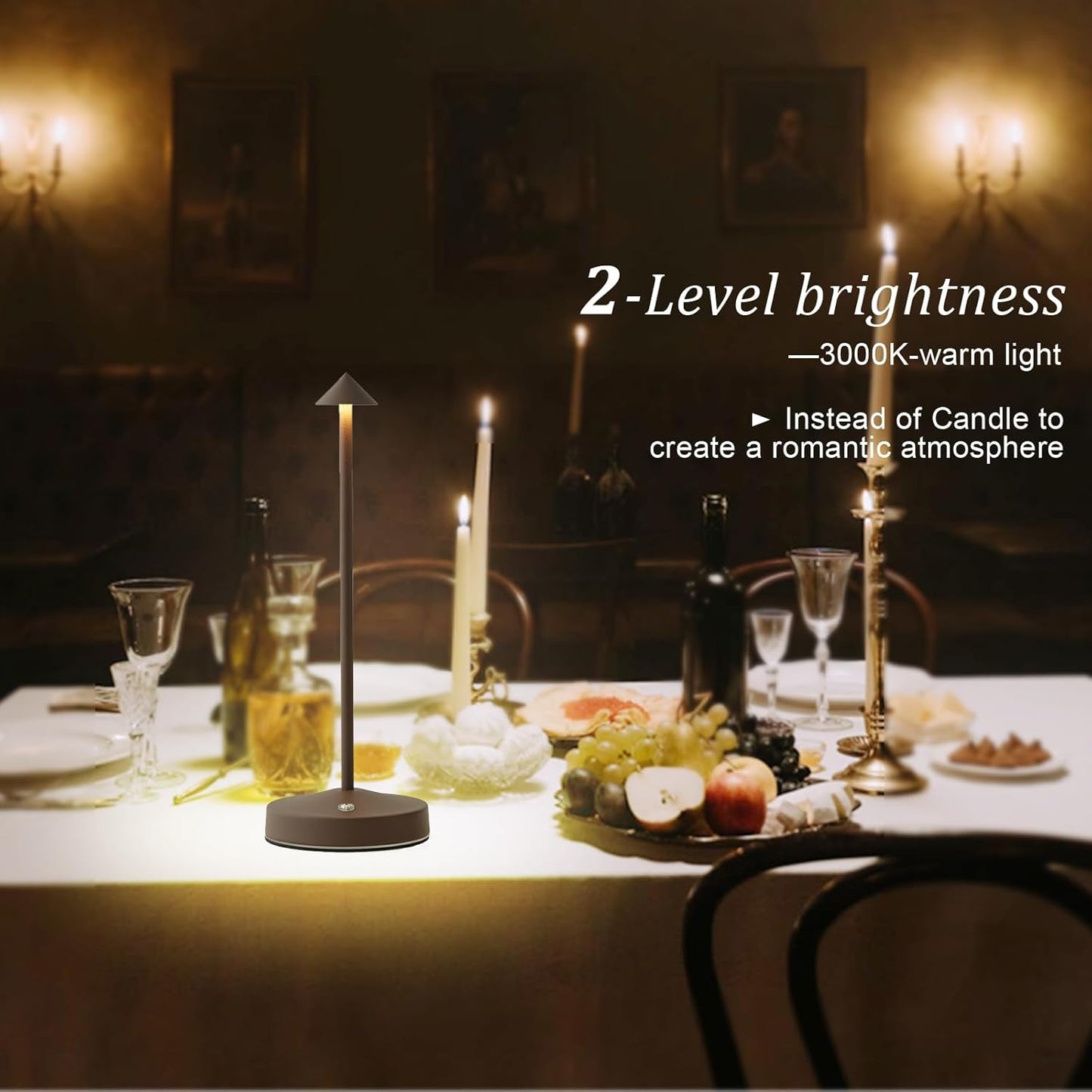 Rechargeable Cordless Lamps,3000mAh Battery Operated Table Lamp,Portable LED Touch 2 Levels Brightness Dimmable Bar Lamp,Battery Powered Lamps for Bars,Restaurant,Living Room(2 Pack,Rust)