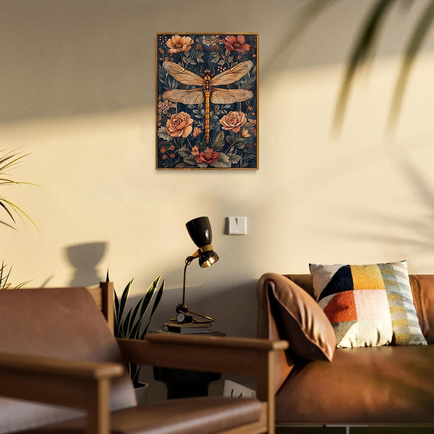 Djmwtb Vintage Framed Wall Art Flower Dragonfly Canvas Wall Art Nature Art Prints Botanical Painting Pictures Wall Decor Artwork for Bedroom Living Room 8x10in