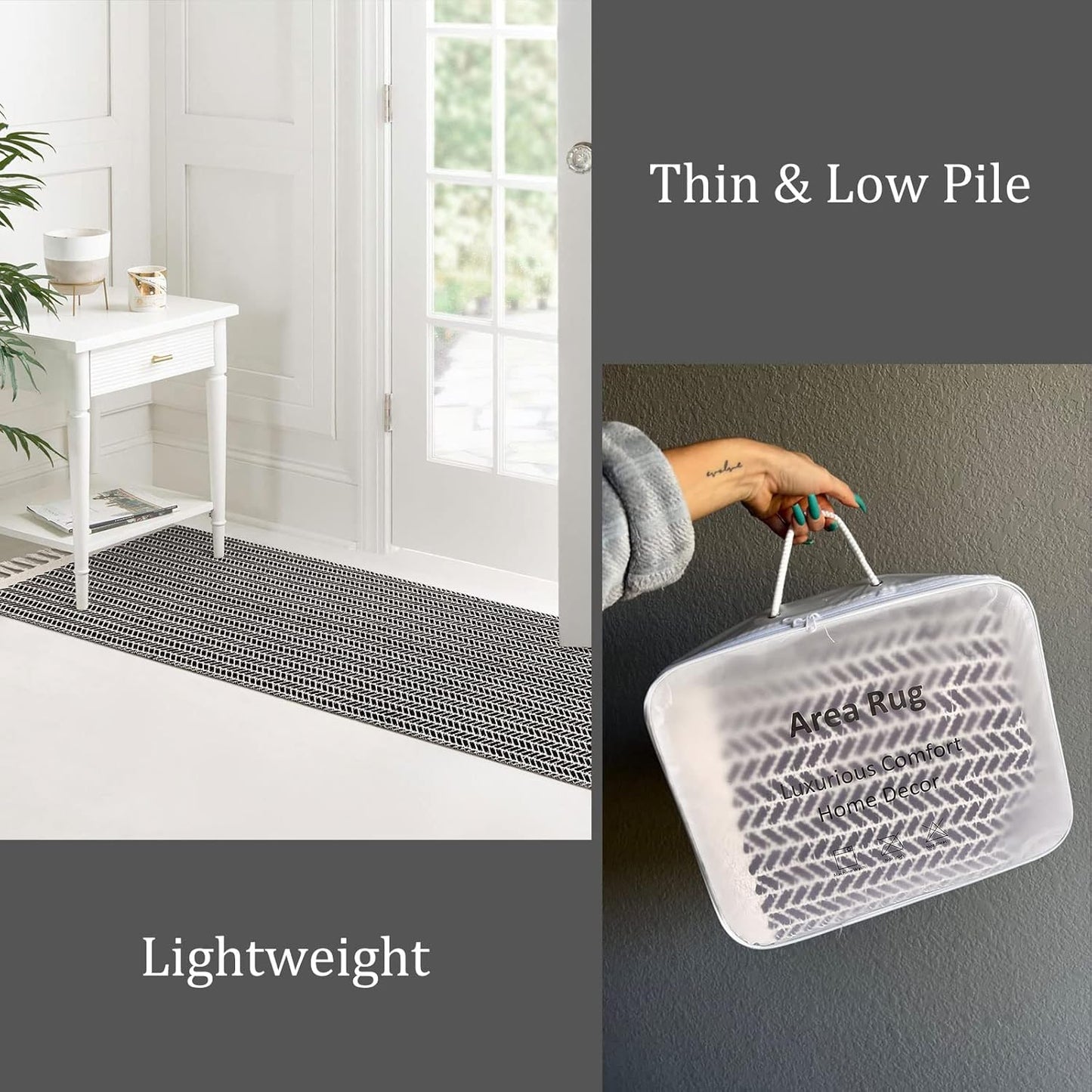 Lahome Boho Kitchen Runner, 2x4.3 Bathroom Runner Rugs Lightweight Entryway Rug Woven Cotton Throw Mat with Tassels, Farmhouse Non Shedding Washable Black Rug Low Pile Runners for Bedroom Doorway