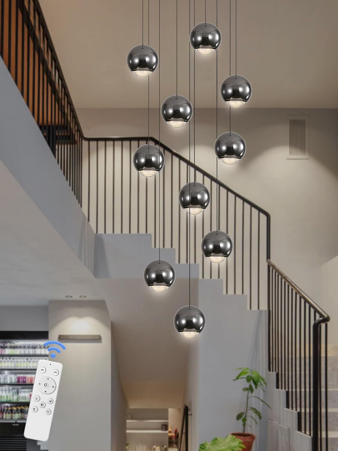 10-Light LED Staircase Black Chandelier Crystal Ceiling Lights Large Chandeliers for High Ceilings, Entryway Modern Lighting Fixture Villas and Stairs