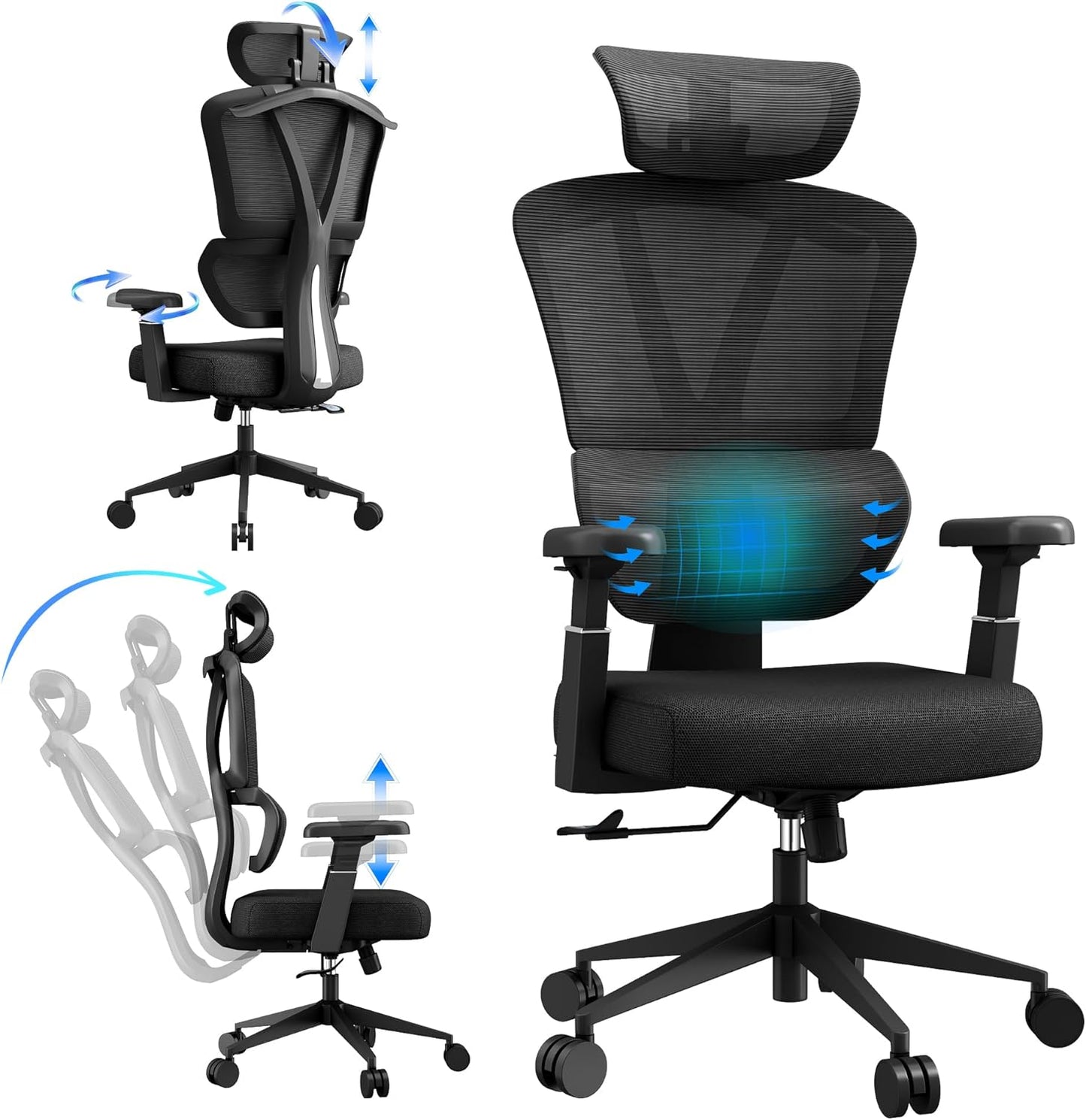 Ergonomic Mesh Office Chair Big and Tall Desk Chair Ergonomic Office Chair with Lumbar Support, Comfortable Computer & Gaming Chair, Black