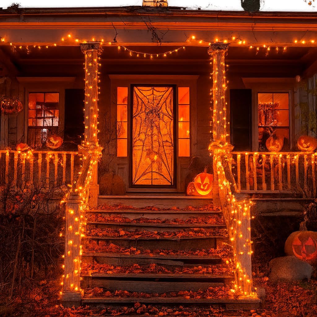 Kwaiffeo Super Long Halloween Lights: 1000LED 328FT 8 Modes Orange String Lights Outdoor Indoor for Halloween Decorations Fall Decor Outside Party Yard Tree, UL Plug