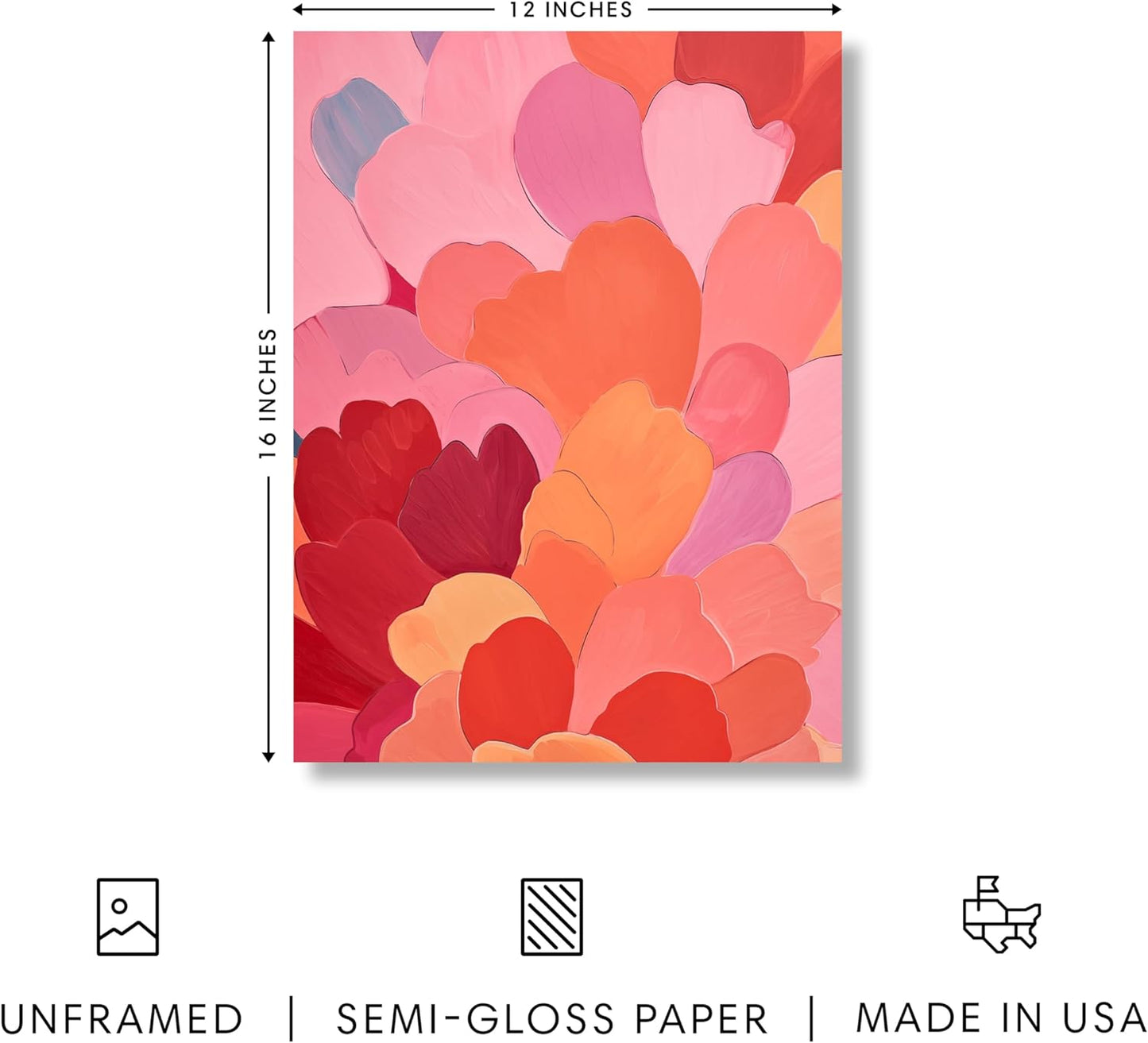 HAUS AND HUES Colorful Abstract Wall Art - Minimalist Retro Picture for Living Room Decor, Red and Pink Modern Wall Art Painting (Petals 1, Unframed, 12x16)