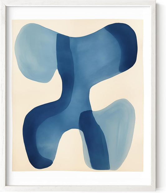 HAUS AND HUES Modern Abstract Wall Art - Blue and Green Living Room Art, Modern Artwork for Walls, Minimalist Picture for Living Room(Blue Shapes, White Frame, 16x20)