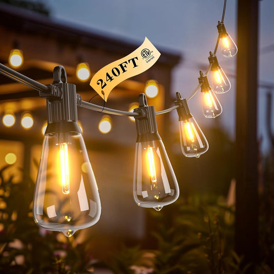 Kawaya 240FT String Lights for Outdoor Patio Waterproof LED Outside Lighting Commercial Grade 120+4 Bulbs Shatterproof Vintage String Lights for Outside Yard Balcony Bistro Porch Gazebo (120FTx2)