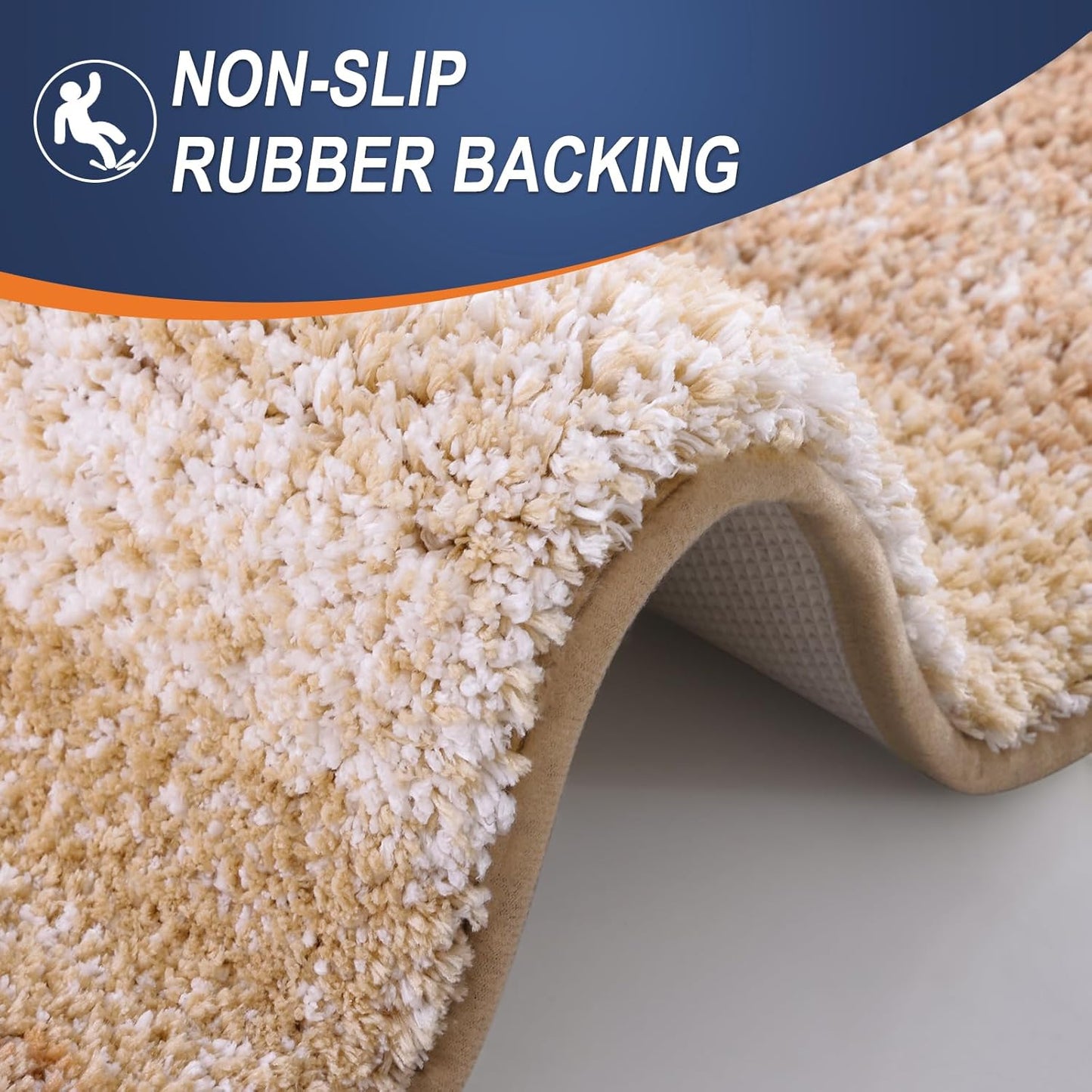 OLANLY Bathroom Rug Set 2 Piece, Soft Absorbent Microfiber Bath Mats and U-Shaped Contour Toilet Rug, Non-Slip, Machine Wash Dry, Plush Shaggy Bath Mats for Bathroom (30"x20"+24"x20", Beige)