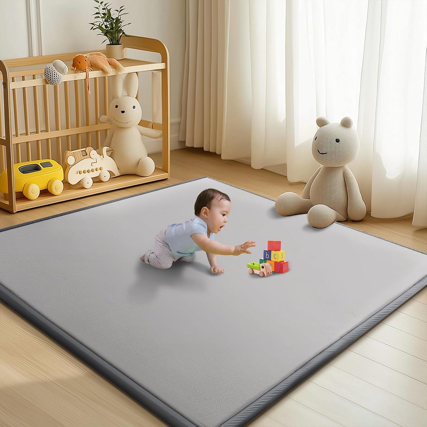 Baby Play Mats for Floor - 1.4" Thick Memory Foam Rug, 80"x80" Playpen Tummy Time Mat, Soft Velvet Nursery Rug, Large Padded Crawling Mat, Cushioned Pads for Playroom Toddlers, Infants, Yoga, Tatami