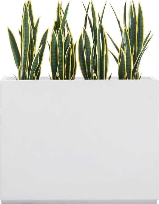 Wallowa Metallic Heavy Outdoor Span Planter Box, Large Flower Pot, Long and Tall Divider Planters, 38Lx10Wx30H, White, Seamless and No Assembly 48.8 Pounds