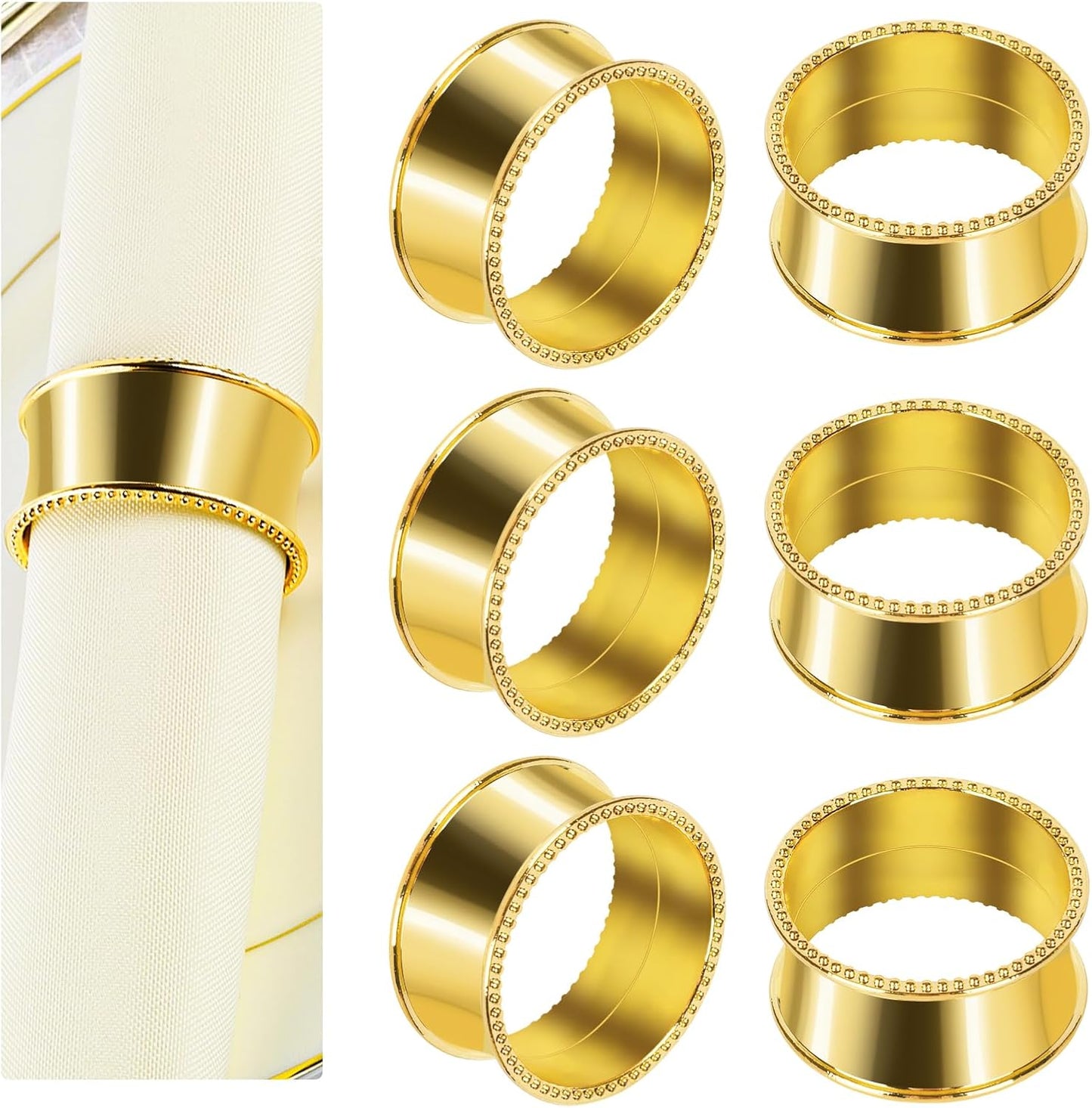 20 Pcs Stainless Steel Bead Side Napkin Rings Delicate Serviette Buckles (Gold)