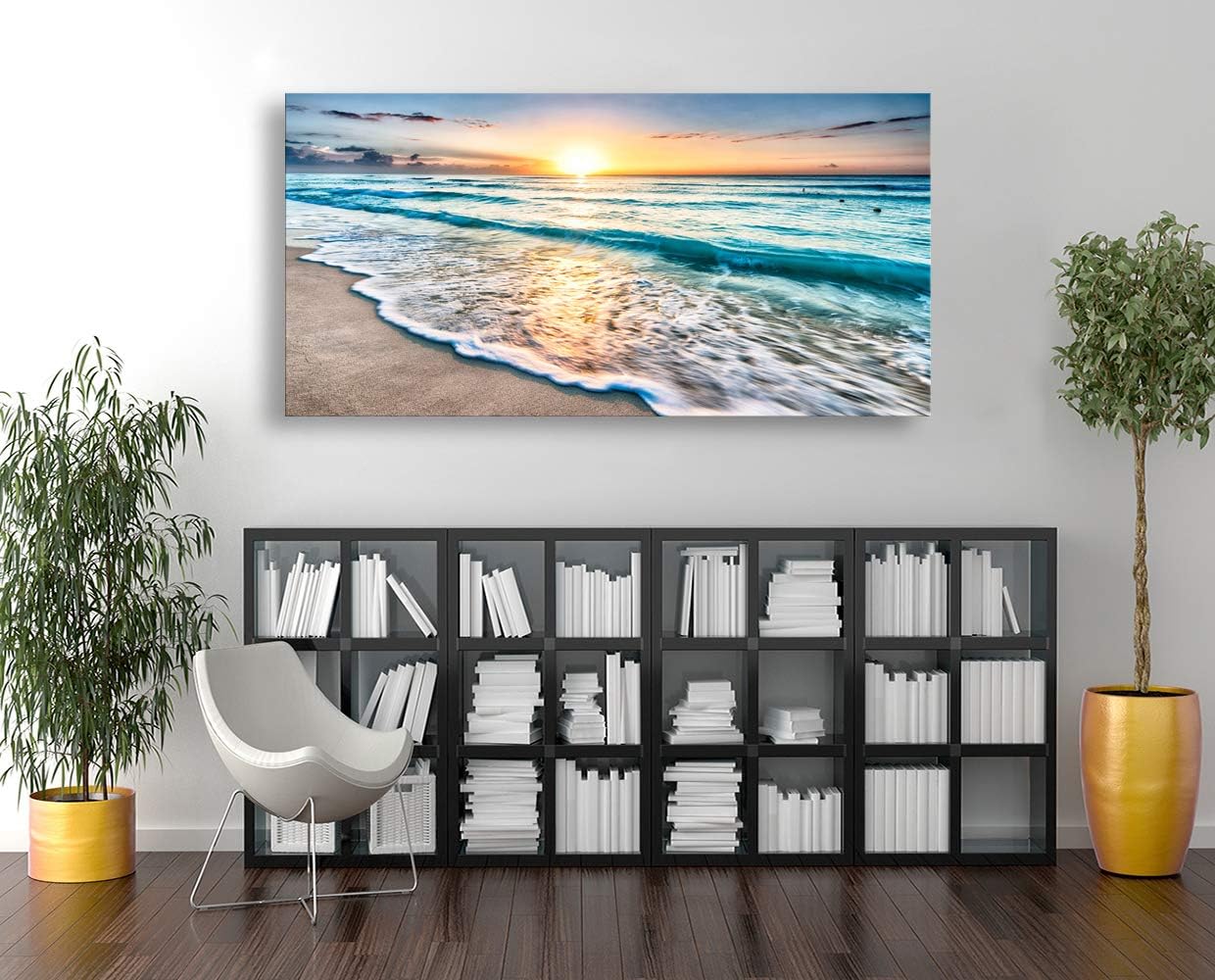 Baisuart S02275 Canvas Prints Wall Art Beach Sunset Ocean Waves Nature Pictures Stretched Pictures to Photo Paintings on Canvas for Home Office Decorations Wall Décor XXLarge 30x60inch