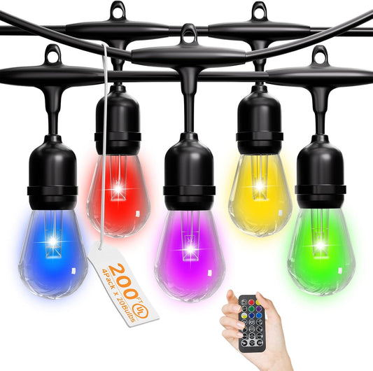 RGB Safety String Lights 200FT - Commercial Grade Low Voltage Strand with 80 S14 Shatterproof Bulbs for Tree Garden Yard bistro Cafe | RGB Party Lights & Outdoor Lights | IP65 Waterproof | UL Listed