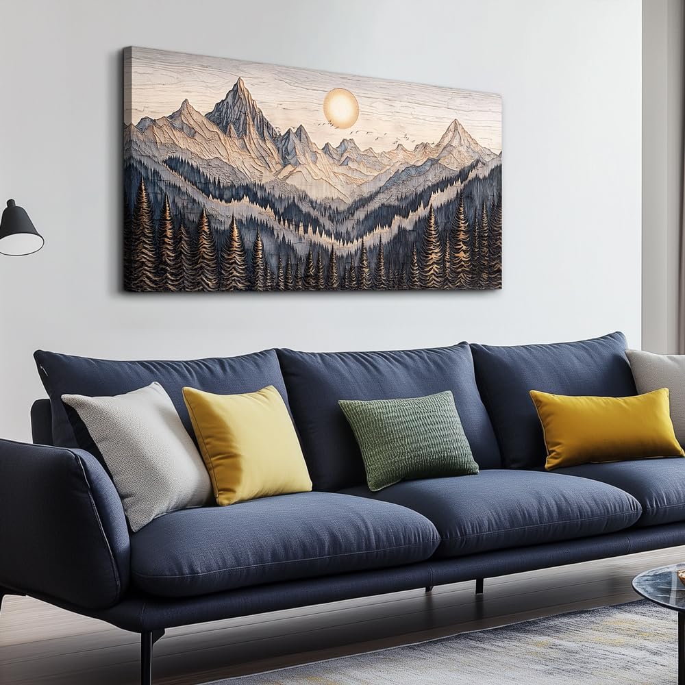 MHARTK66 Wall Art For Living Room Abstract Mountain Landscape Wall Painting Bedroom Wall Decor Office Modern Pictures Wall Decor Sunrise Forest Large Canvas Prints Hanging Modern Home Decorations
