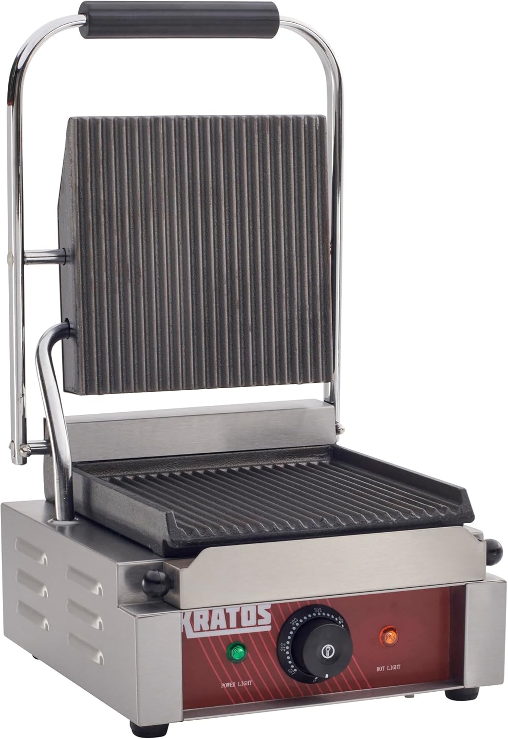 Kratos Commercial Electric Panini Sandwich Grill with Grooved Plates, 9" x 9" Cooking Surface, Commercial Countertop Panini Press, 120V, 1750W (29Y-017)