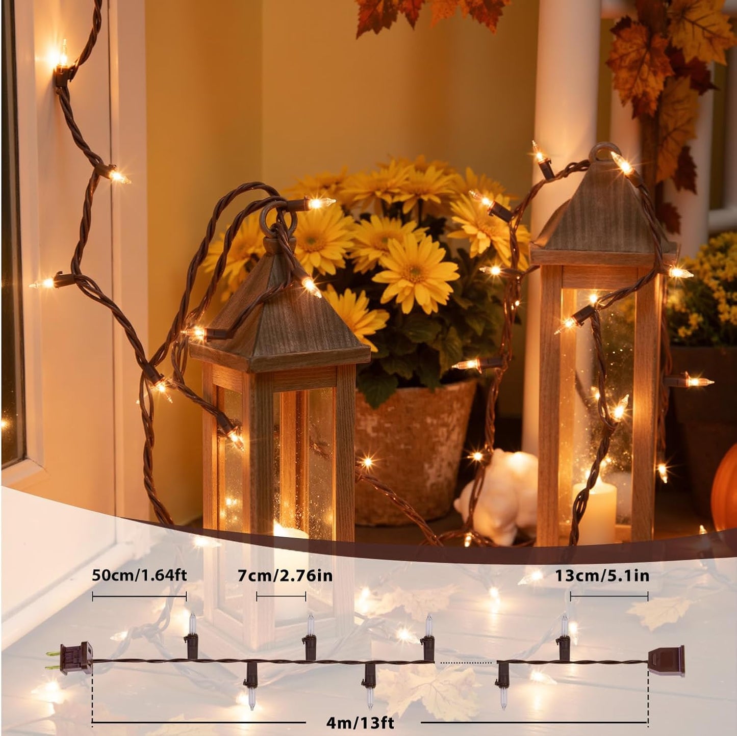 13FT 50 Count Clear Christmas String Lights Brown Wire, UL Certified Incandescent Bulb Mini Lights Plug in for Tree, Home, Patio, Indoor, Outdoor, Xmas, Garland Decor