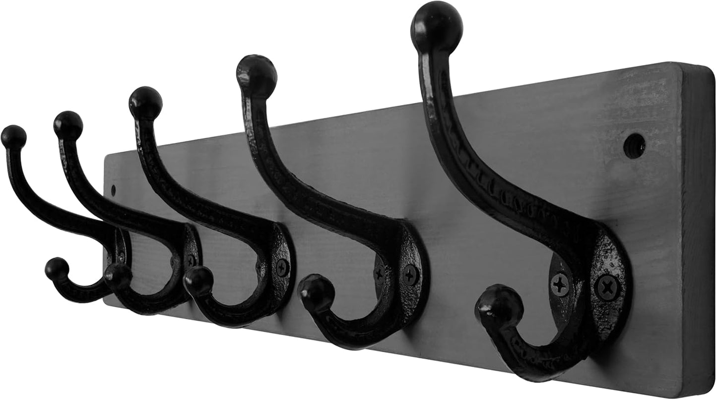 WEBI Rustic Coat Rack Wall Mount,5 Cast Iron Coat Hooks Wall Mounted Coat Hanger,Heavy Duty Vintage Hooks for Hanging Coats,Clothes,Jacket,Grey