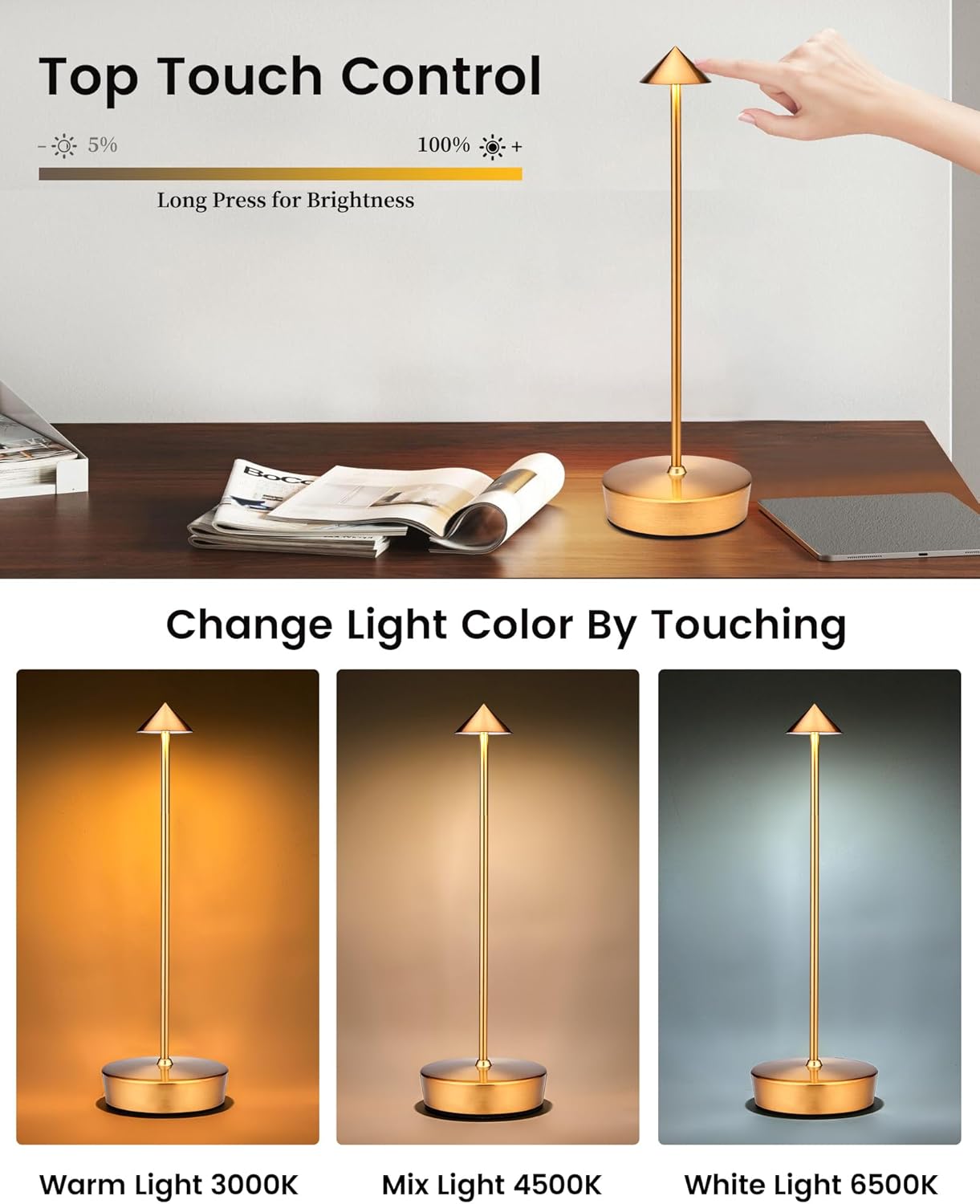 Cordless Led Table Desk Lamp 2 Pack, 7000mAh Battery Outdoor Table Light Waterproof for Restaurant Patio Camping Home Decor, USB-A Output, Brightness Memory, Dimmable