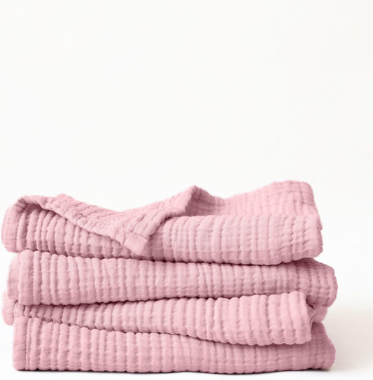 Muslin Hand Towel Pack of 4-18"x34" Inch Large Size, 100% Turkish Cotton, Thin, Soft, Quick-Dry, Lint-Free, Hand Towels (Light Pink, Pack of 4 Hand Towels)