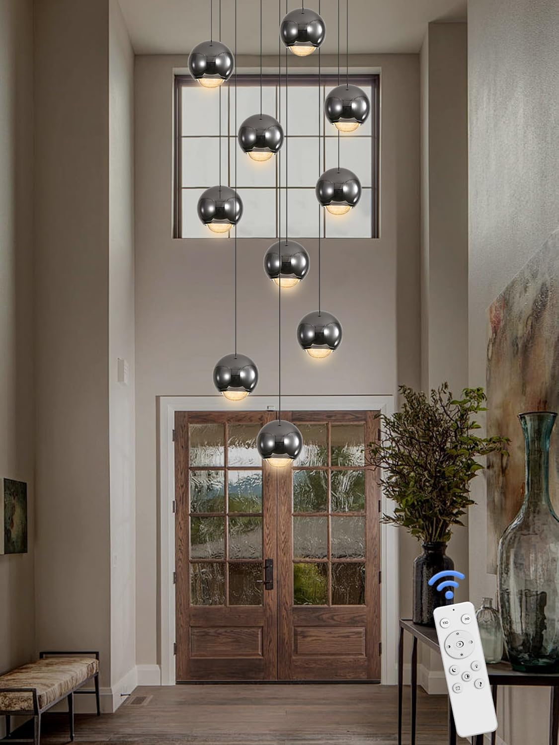10-Light LED Staircase Black Chandelier Crystal Ceiling Lights Large Chandeliers for High Ceilings, Entryway Modern Lighting Fixture Villas and Stairs