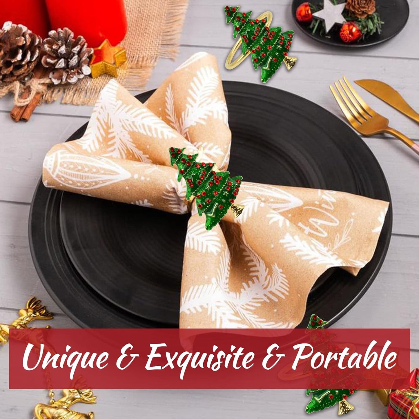 Legigo Set of 12 Christmas Tree Napkin Rings Set- Metal Xmas Napkin Ring Holders for Cloth Napkins, Christmas Holiday Party Dinner Table Decoration