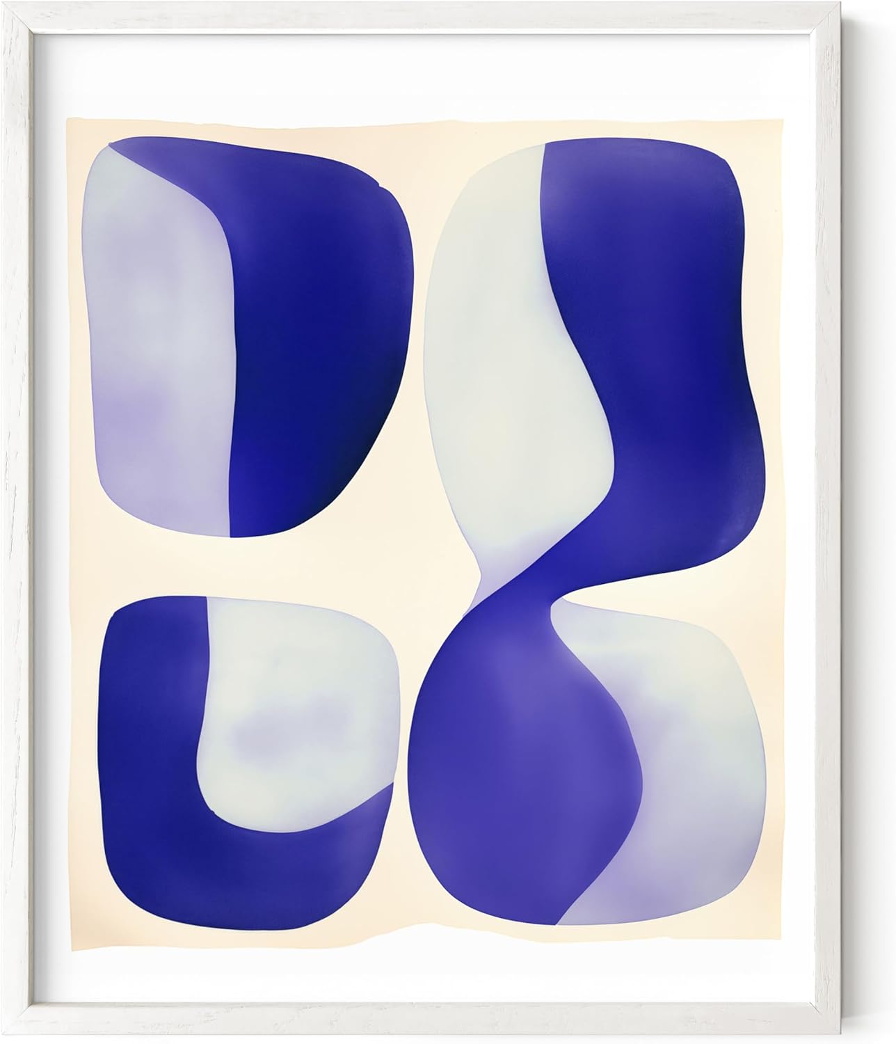 HAUS AND HUES Modern Abstract Wall Art - Blue and Green Living Room Art, Modern Artwork for Walls, Minimalist Picture for Living Room(Blue Tribal Shapes 2, White Frame, 16x20)