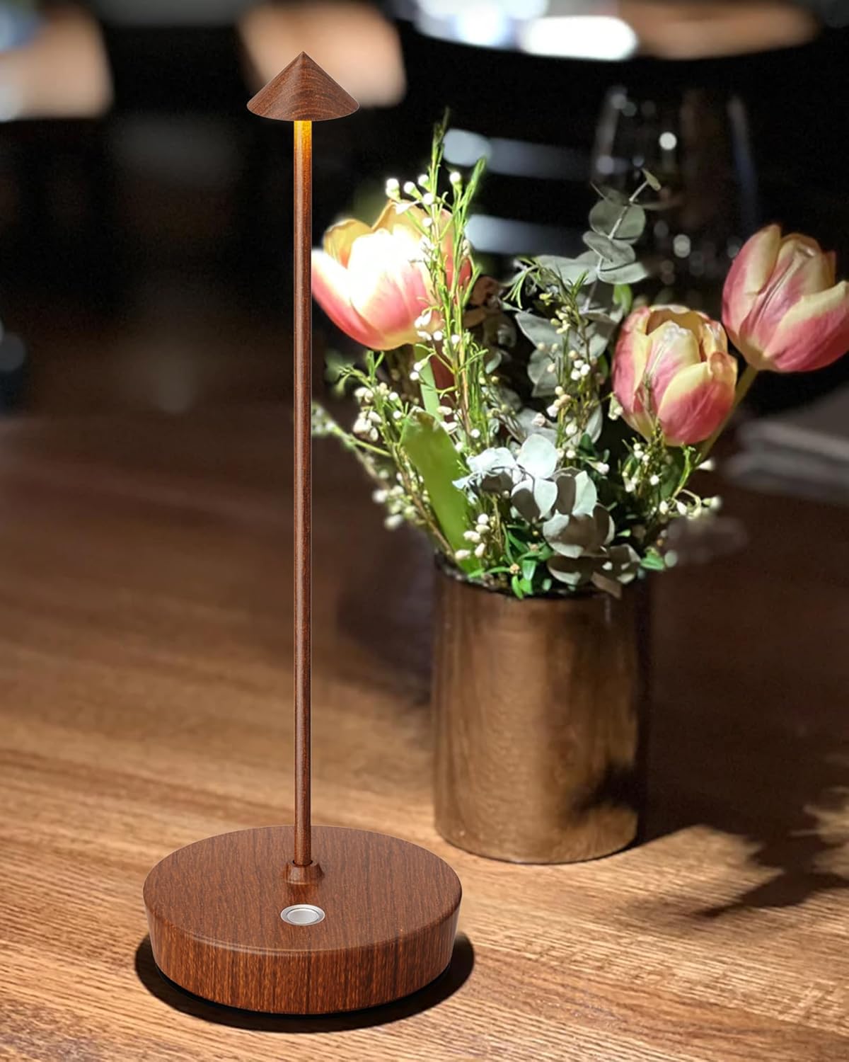 Cordless Table Lamps Rechargeable, 6000mAh Battery Operated LED Desk Lamp Outdoor Waterproof Portable Touch Dimmable Table Night Light for Patio Restaurant Dining Home Set of 2 Wood Grain