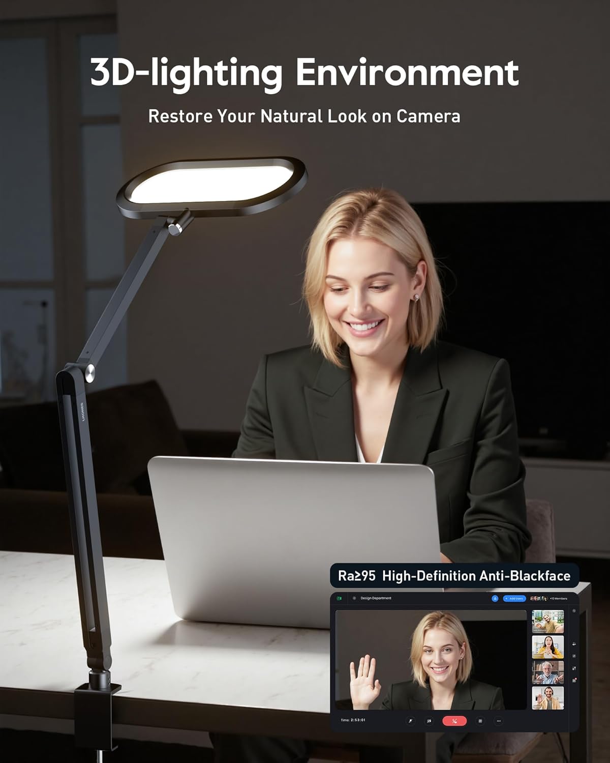 LED Desk Lamp for Home Office, Eye-Care Double-Sided Desk Light with Stepless Dimmable Knob Remote, Memory, Adjustable Arm Clip on Light for Video Recording, Zoom Call, Study, Flicker-Free, Glare-Free