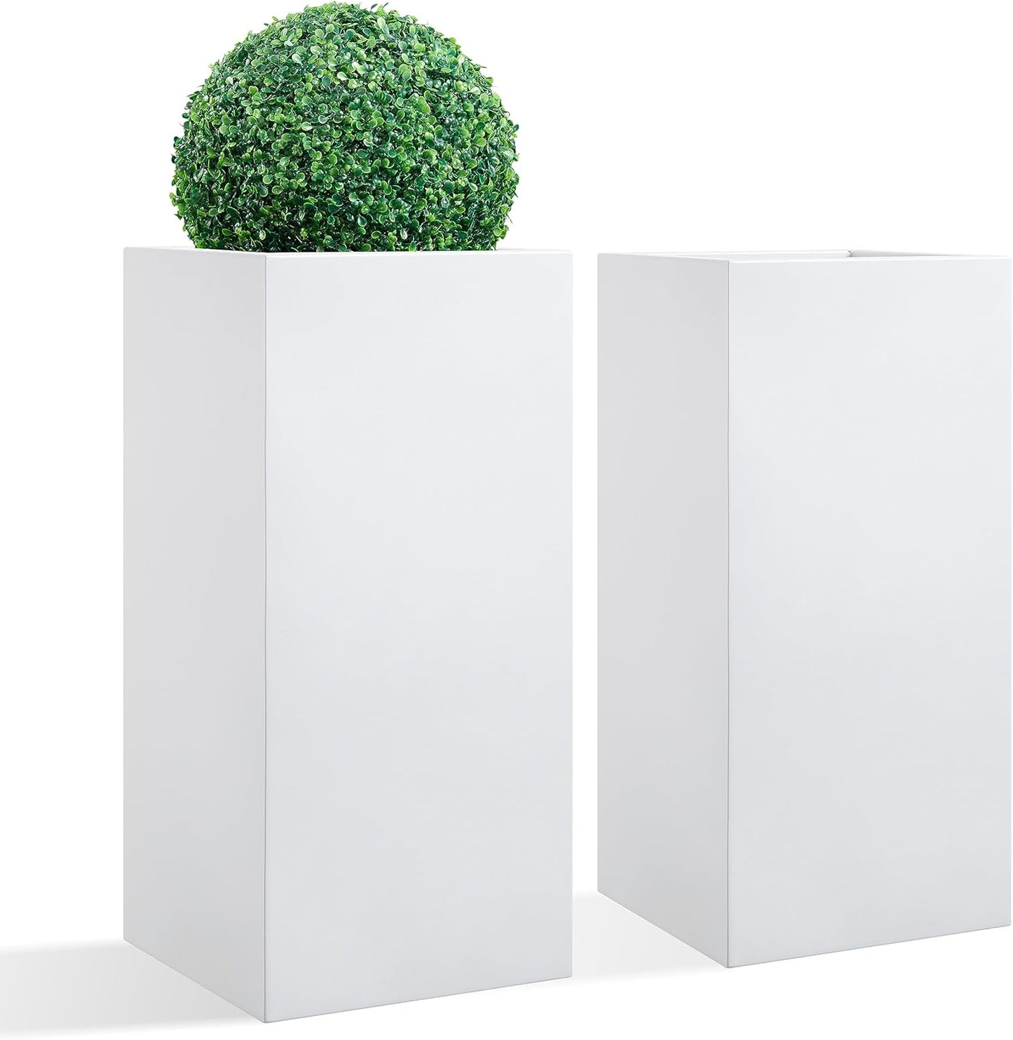 Wallowa Metallic Heavy Tall Outdoor/Indoor Planter Box, Seamless Metal Planter, Rectangular, 14”Lx14”Wx30”H, ‎25 Pounds Each, Pure White, No Assembly and Seamless, Set of 2