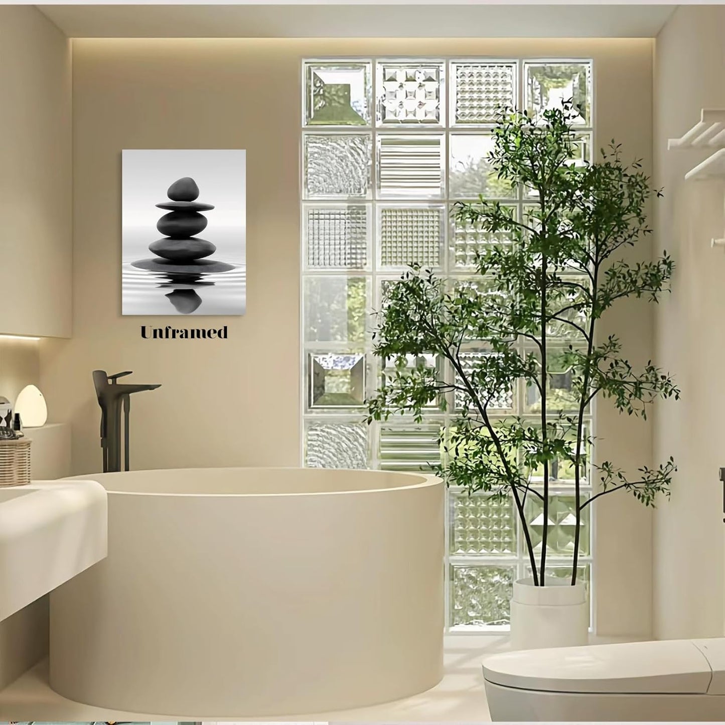 DCMVJHZV Black and White Bathroom Unframed Poster Zen Bathroom Wall Decor Stones in the Water Wall Art Yoga Meditation Picture Print Spa Room Bedroom Living Room Painting(12"x16")