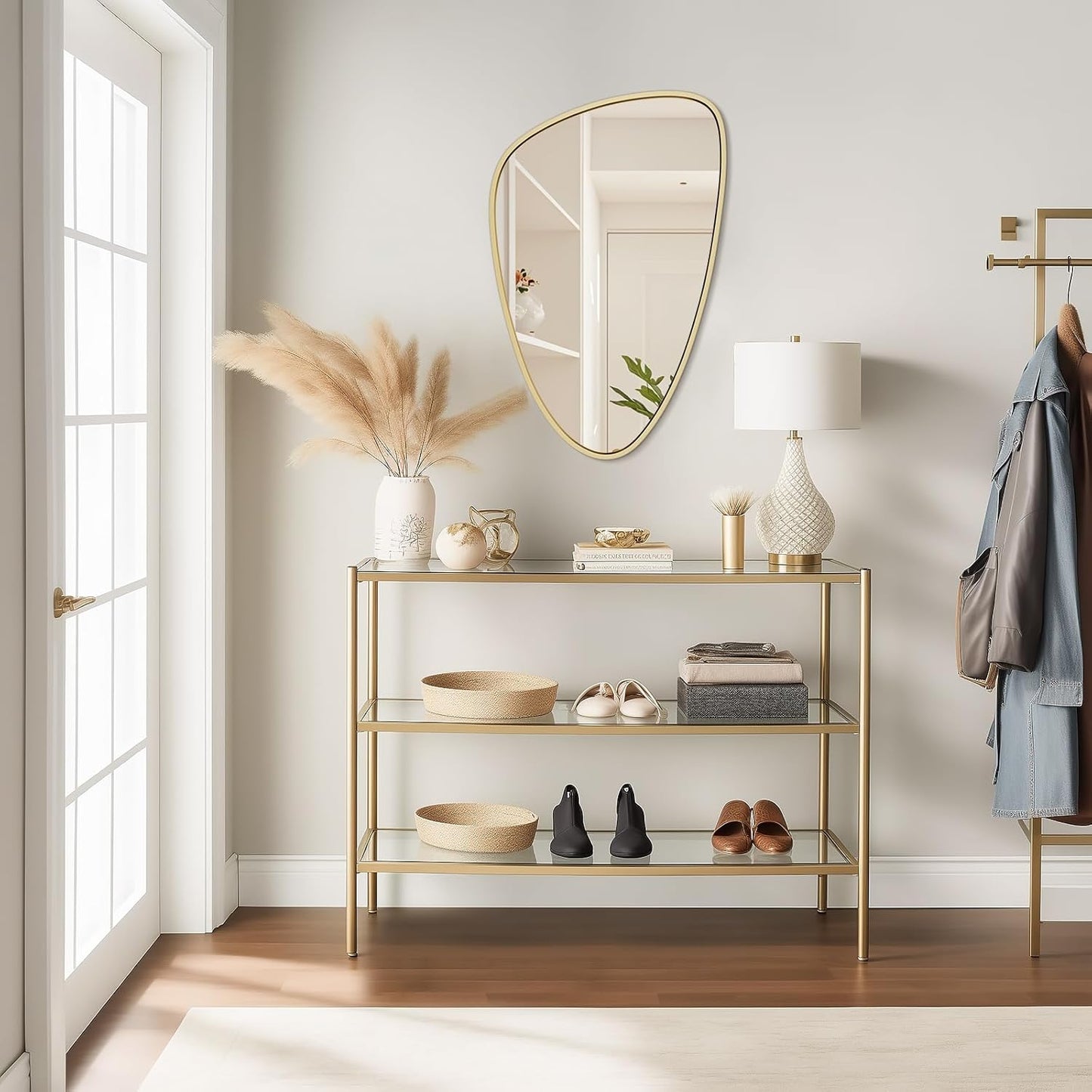 WallBeyond Asymmetrical Mirror, Irregular Wall Mirror, Wall Mirrors Decorative for Bedroom Living Room entryway Hall, Wall Mirror for mid Century Modern Decor 31" H x 20" W, Gold